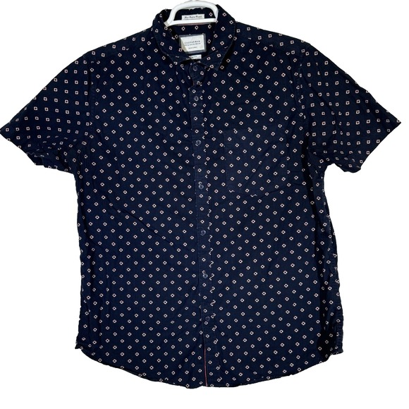 Cactus Man Men's Shirt XL Navy Geometric 100% Cotton Slim Fit Button-Up M613 - Picture 1 of 15